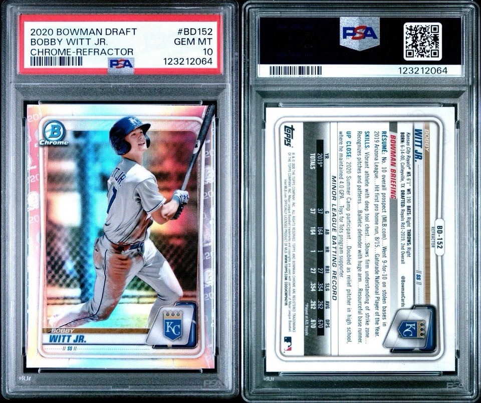 2020 Bowman Draft Bobby Witt Jr. Chrome Prospect Refractor PSA 10 #BD-152 - Image 3 of 3