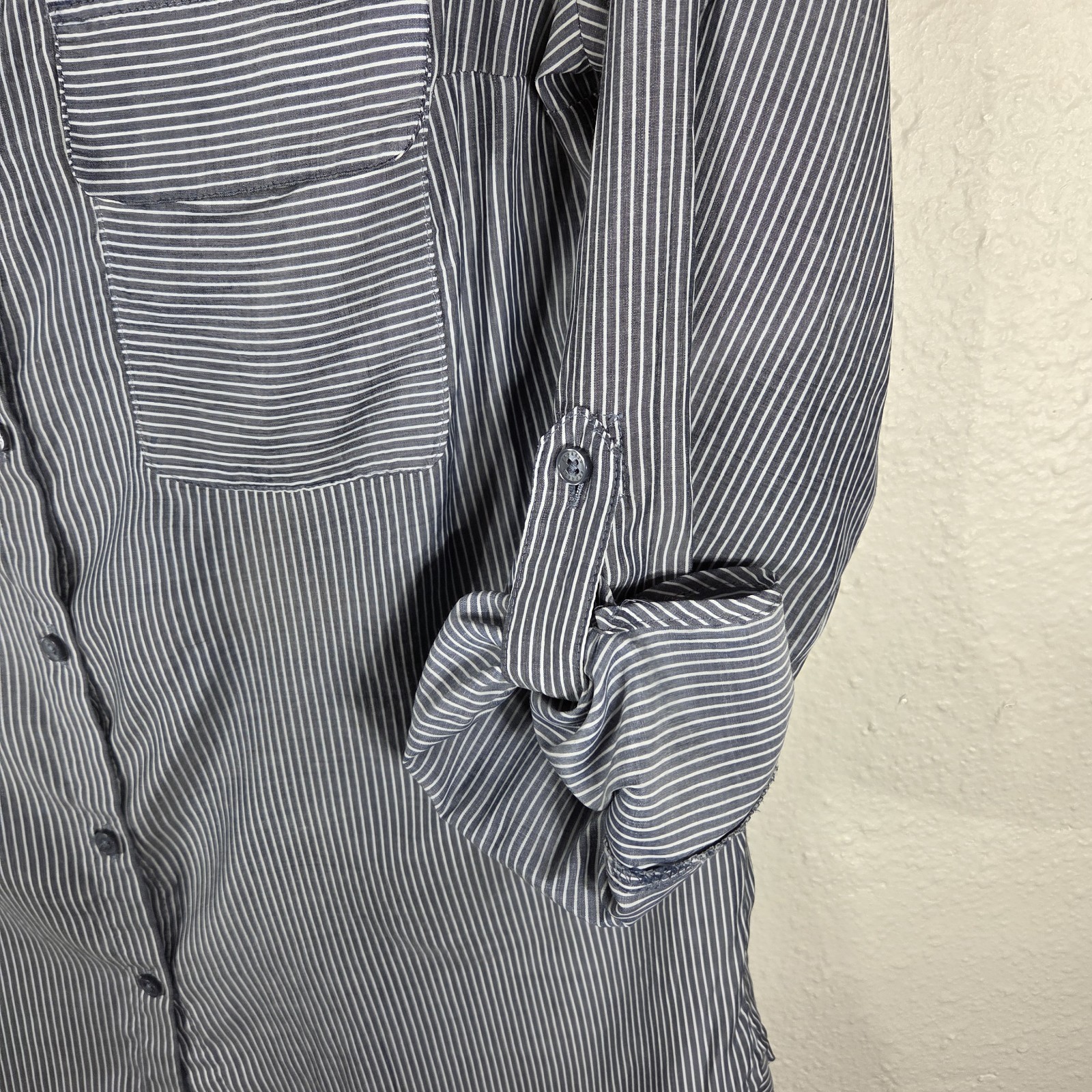 Express Gray White Button Down Shirt Striped Size… - image 14