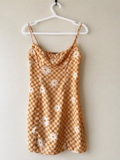 Urban Outfitters Orange Checkerboard Daisy Cowl Neck Mini Dress – Size Small