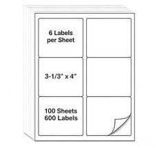 3-1/3" x 4" Shipping Address Labels 600 Label Stickers Paper for Laser/Inkjet...