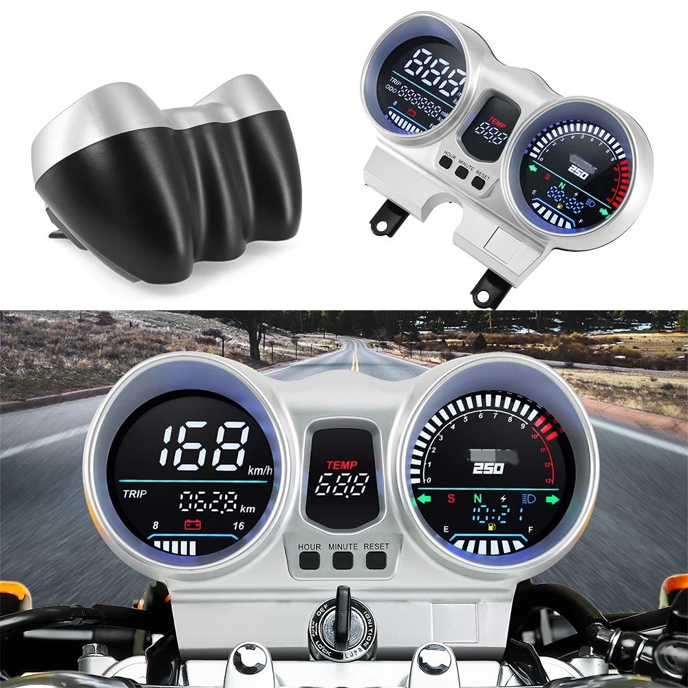 Motorcycle Speedometer Universal LCD Dashboard Tachometer For Honda CBX250 12V