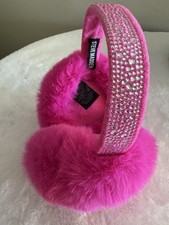 Steve Madden Women's Rhinestone Embellished Foldable Faux Fur Earmuffs