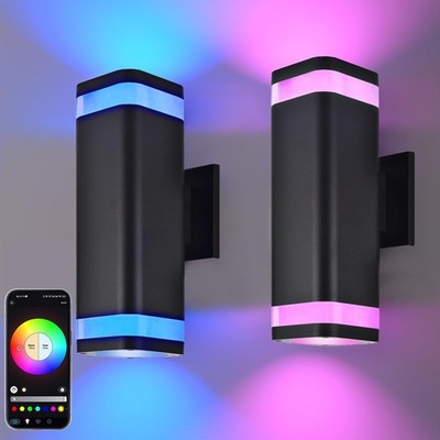 wowlite Smart Up Down Lights Outdoor 2 Pack RGBCW WiFi Black