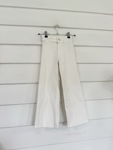 Zara Girls 10 Marine Jeans White Adjus Waistband High Rise Wide Leg Raw Hem y428 - Picture 5 of 17