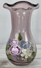 Vintage Fenton Light Amethyst Blown Glass Hand Painted Floral 8" Vase