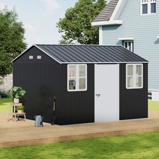 12 x 10FT GalvanisedSteel Garden Storage Shed with Lockable Door, Double Windows