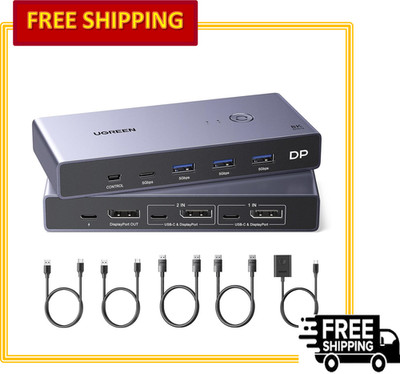 UGREEN 8K@60HZ Displayport KVM Switch 2 in 1 Out DP1.4 with 4 USB 3.0 Ports