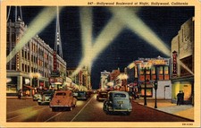 Vintage Post Card Hollywood Boulevard at night, Hollywood, California