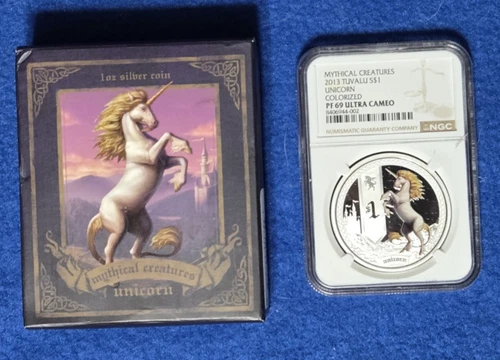 2013 TUVALU $1 - MYTHICAL CREATURES UNICORN - NGC PF69 UC - 1 OZ 999 SILVER COIN