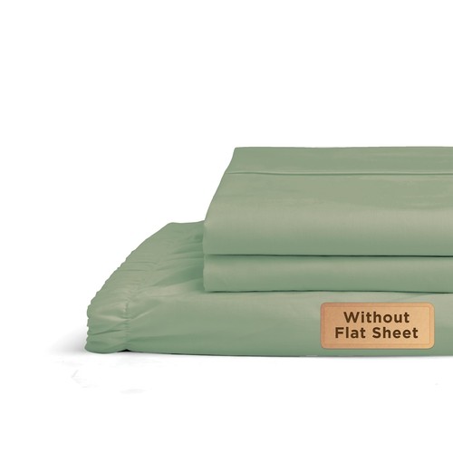 100% Cotton Percale Fitted Sheet Set Queen Size, Sage, Deep Pocket, 3 Piece -...