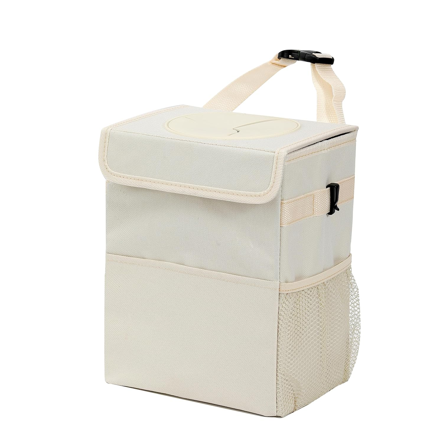 Leak-Proof Car Garbage Can with Lid and 3 Storage Pockets for Vehicle Organization