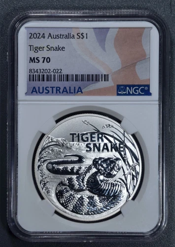 2024 $1 AUSTRALIA DEADLY & DANGEROUS SERIES Tiger Snake 1 oz .999 NGC MS70 A4533
