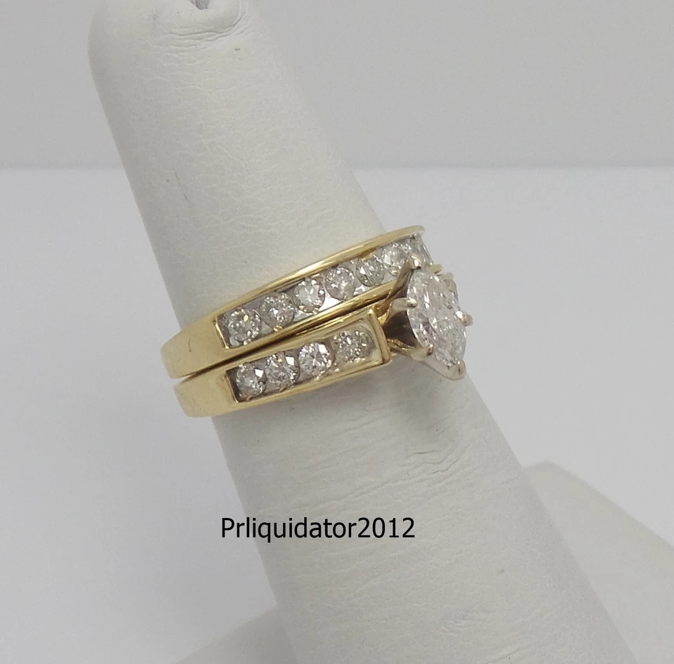 1CT Natural Marquise Diamond Engagement Wedding Ring Bridal Set 14K Yellow Gold - Image 3 of 4