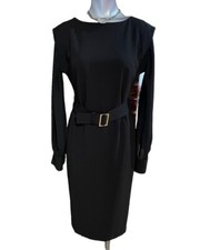 Karl Lagerfeld Paris Women's Solid Sheer Sleeve Belted Dress Black Size 2