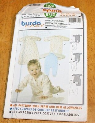 Burda: PATTERN #9782 - INFANT SLEEPER, OVERALL, JUMPSUIT - Sizes 3M-2 - New