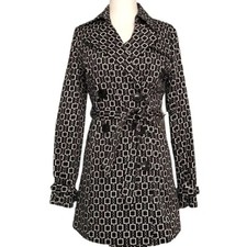 Vertigo Paris Double Breasted Trench Coat Black White Link Chain Pattern Xl Euc