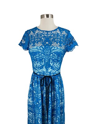 MONIQUE LHUILLIER NEW Azure Blue Lace Crochet Overlay Tie Belt Maxi Dress Size 2 | eBay MONIQUE LHUILLIER NEW Azure Blue Lace Crochet Overlay Tie Belt Maxi Dress Size 2 | eBay