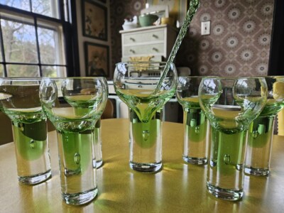 Midcentury Green Glass Cocktail Set, Sergio Asti for Arnolfo De Cambio, Bubble
