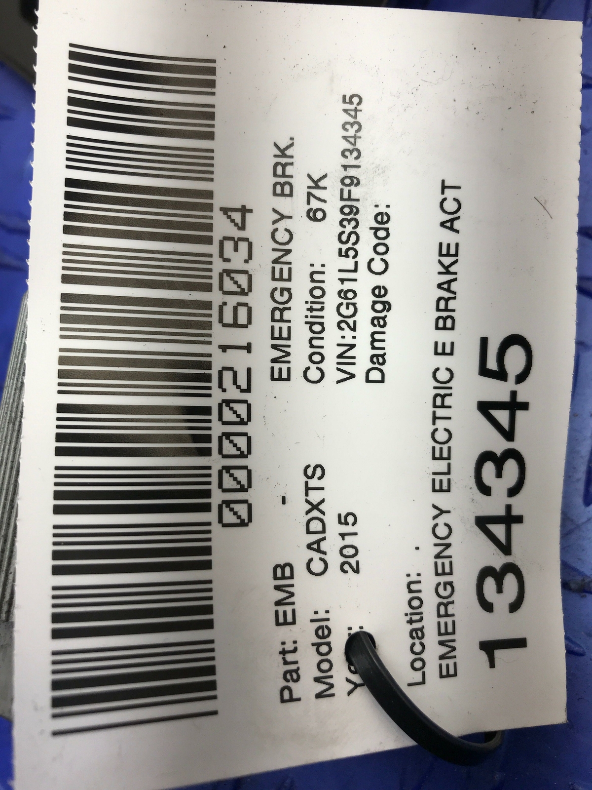 2013 2018 CADILLAC XTS SEDAN EMERGENCY ELECTRIC E BRAKE ACTUATOR