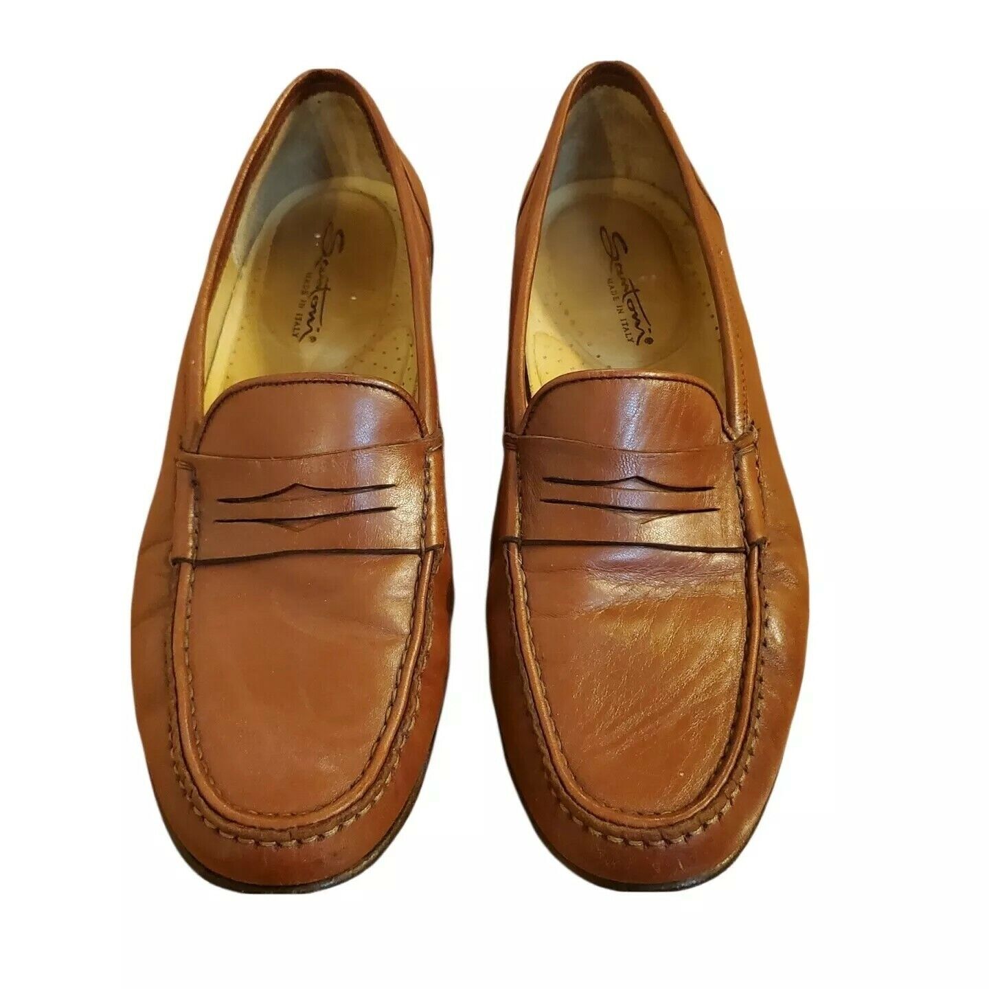 Excellence Santoni Men#039;s Brown Leather Penny M Shoes Size sale 8.5D Loafers