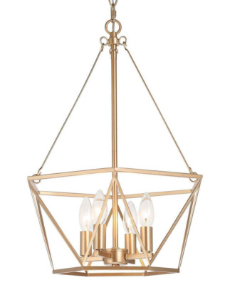 Janice 4-Light 16'' Modern Gold Chandelier, Geometric Metal Frame Light Fixture