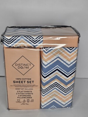 Distinct dorm cotton 2 pack sheet set peach/blue new