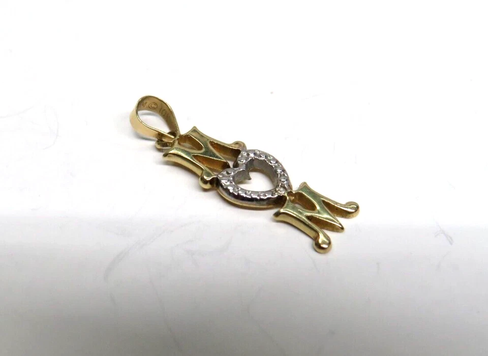 L@@K Cute Real 10K Yellow White Gold MOM Pendant Charm with Diamond Accent - Image 2 of 4