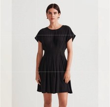 NEW Madewell Women’s The Lucie Pleated Mini Dress True Black Size 6 Smocked