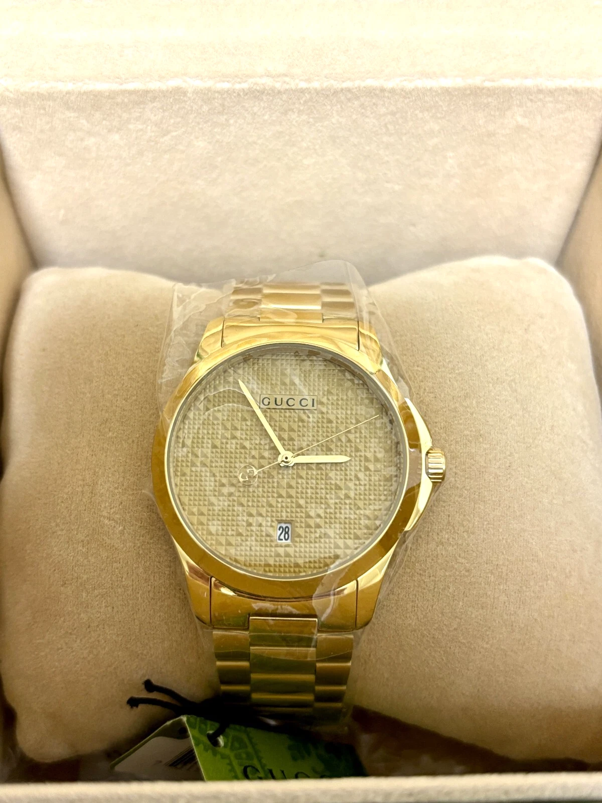 【NEUF】Montre unisexe GUCCI G Timeless YA126461 cadran motif ton or avec étiquette
