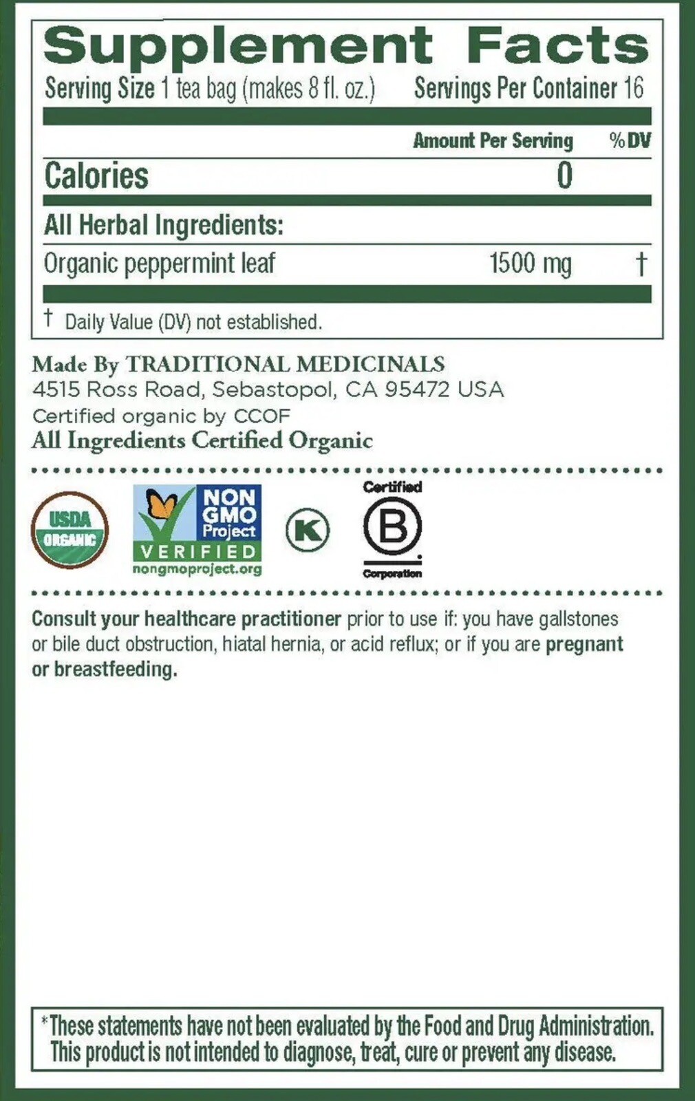 🔥Traditional Medicinals Organic Peppermint Herbal Tea 6 Boxes Of 16 Bags Each🔥