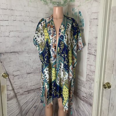 Easel Anthropologie Women Duster Cardigan Kimono SZ Small Floral Chiffon Tassels