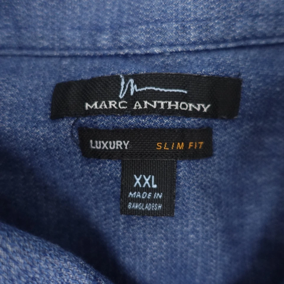 Camisa con botones Marc Anthony para hombre 2XL gris manga corta de lujo calce ajustado algodón Foto 3 de 4