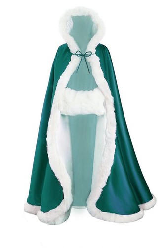 New Bridal Winter Wedding Long Cloak Cape Hooded Fur fur edge Floor length Bride - Picture 9 of 27