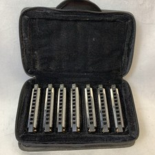 Silver Creek Iron Works Harmonica Set Of 7 A - G Silver Black With Black Case