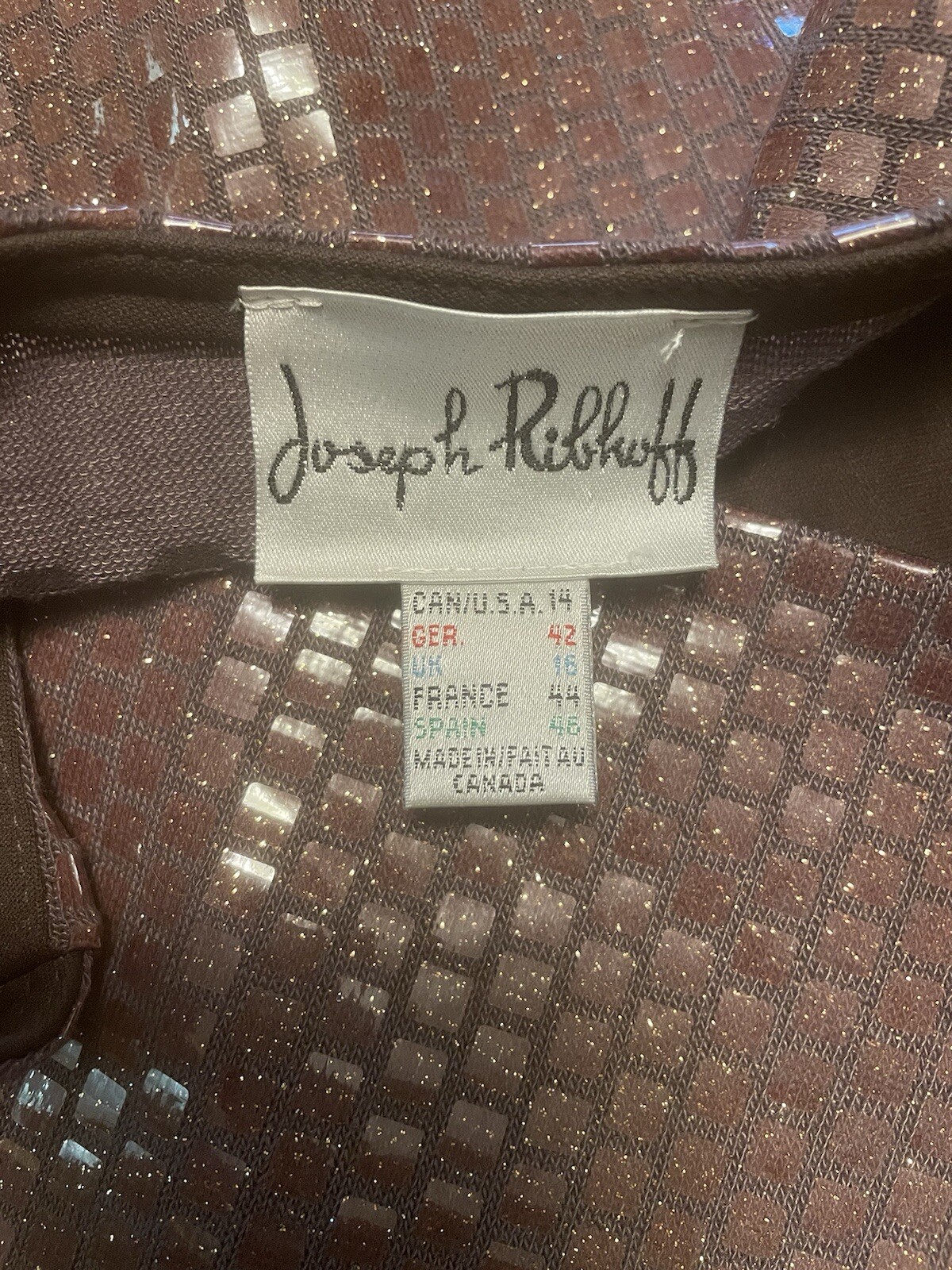 Joseph Ribhoff Metallic Square Pattern Top Brown … - image 3