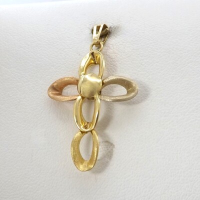Massiver 18k dreifarbiger Gold offene Schleife Unendlichkeit Kreuz Charm Anhänger Rose Weiß Italien