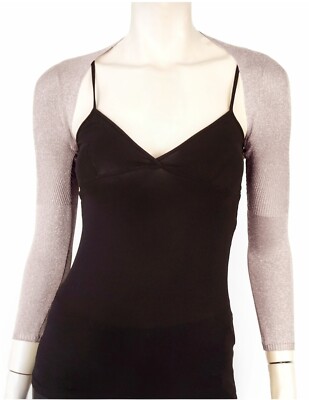 Vntg LA PERLA sz 44 Metallic 3/4 Sleeve Ribbed Knit Shrug Sweater 8