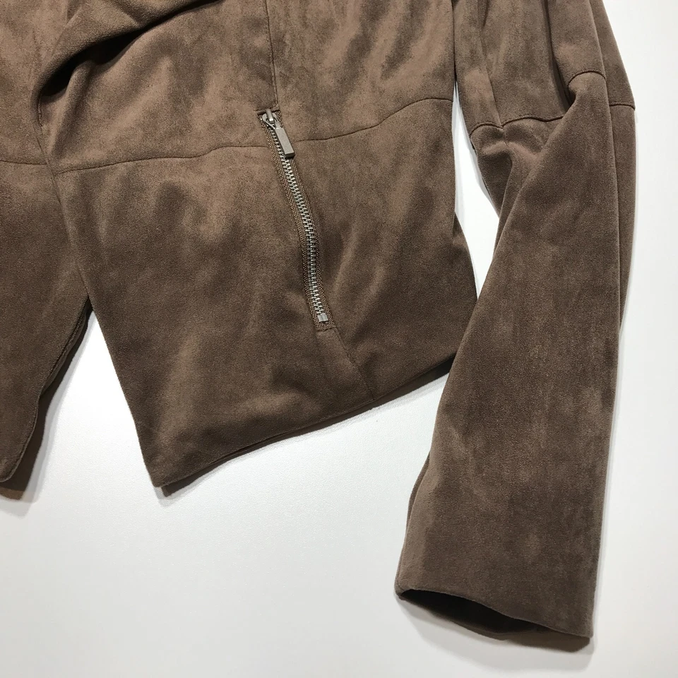 Kenar Jacket Womens Size Small Brown Open Front Cropped Wide Collar Zip Pockets - Image 4 of 4