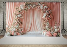 7x5ft Wedding Pink White Flowers Arch Door Photography Backdrops Wedding Stag...