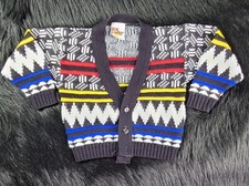 Vintage 90s HOT FUDGE Color Block Red Green Blue Youth SZ Chunky Knit Sweater