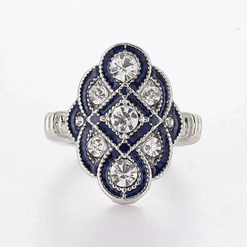 3Ct Art Deco Style Lab created Diamond & Sapphire 14K White Gold FN Wedding Ring