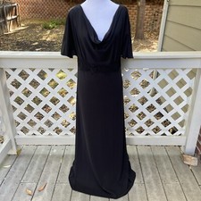 Soft Surroundings XS Maxi Dress Black Flutter Sleeve Lace Accent Drape Neck Goth
