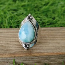 925 Sterling Silver Ring Larimar Gemstone Ring Handmade Partywear Jewelry Ring