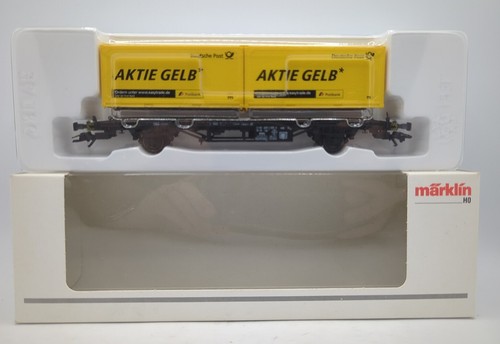 MARKLIN HO 94084 ACCIONES AMARILLO TWIN CONTAINER WAGON 480 4 100-6 MODEL RAILWAY | Condition: Used