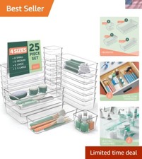 Versatile 4-Size Clear Drawer Organizers for Makeup, Jewelry  Office Use