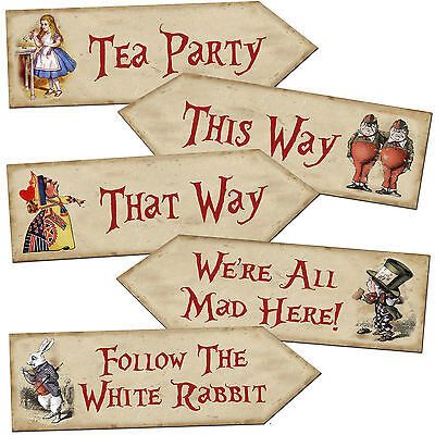 Alice In Wonderland Arrow Quote Signs Prop Mad Hatters Tea Party Decoration Ebay