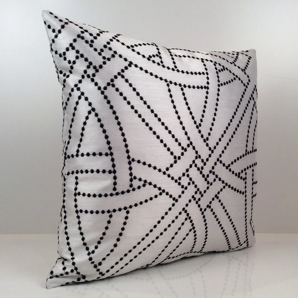 White/Black Embroidered Pillow Cover, Decorative Throw Pillow Covers, Pillowcase - Image 2 of 4