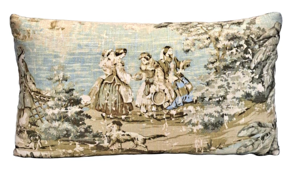 Funda Almohada Decorativa Bosporus Toile Lumbar 12"x20" Lino Azul Foto 2 de 4