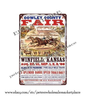 old signs sale 1886 Cowley County fair Winfield, Kansas RODEO metal tin sign