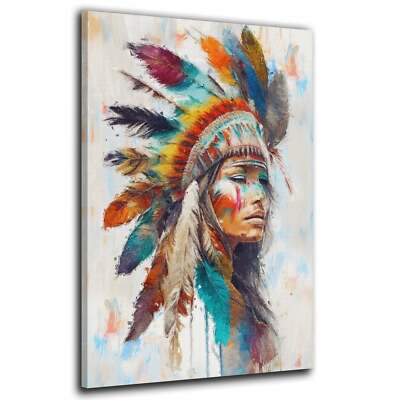 Native Americans Frau Federschmuck Wandbild Leinwandbild Kunstdruck Deko